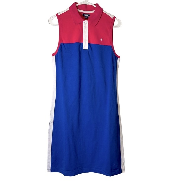 Izod Color Block Polo Mini Tennis Dress Blue Pink White NWT Medium IKU601 - Picture 1 of 12